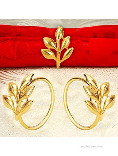 KPOSIYA Set of 20 Leaf Napkin Rings Metal Gold Napkin Holder Table Napkin Rings for Dinning Table Parties Everyday Ye Zi-Gold 20