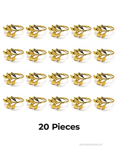 LEGLO 20 PCS Leaf Napkin Rings Made of Gold Metal – Stylish Holders for Napkins to Decorate Festive Table for Birthday Wedding Valentine's Day and Other Occasions – Great Table Décor and Gift