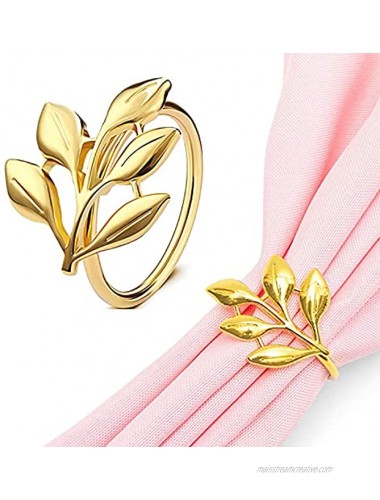 LEGLO 20 PCS Leaf Napkin Rings Made of Gold Metal – Stylish Holders for Napkins to Decorate Festive Table for Birthday Wedding Valentine's Day and Other Occasions – Great Table Décor and Gift
