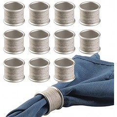 mDesign Round Modern Rustic Metal Napkin Rings for Home Kitchen Dining Room Dinner Parties Luncheons Picnics Weddings Buffet Table 12 Pack Satin Gray Wood Finish