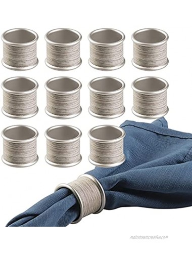 mDesign Round Modern Rustic Metal Napkin Rings for Home Kitchen Dining Room Dinner Parties Luncheons Picnics Weddings Buffet Table 12 Pack Satin Gray Wood Finish