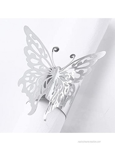 MORGIANA Disposable Decorative 3Dbutterfly Napkin Ring 50 pcs Christmas Mother's Day Wedding Banquet Dinner Decoration Silver-Butterfly