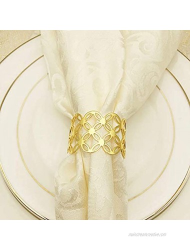 Napkin Ring Set of 6 Metal Napkin Holder for Party Dinner Table Decor,Geometric Hollow-Out Design Napkin Rings Gold-Geometric