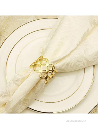 Napkin Ring Set of 6 Metal Napkin Holder for Party Dinner Table Decor,Geometric Hollow-Out Design Napkin Rings Gold-Geometric