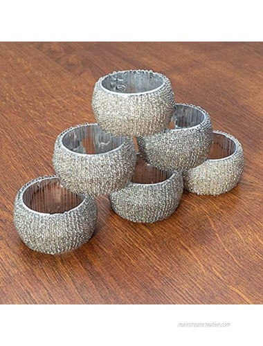 Nirvana Class Handmade Silver Beaded Napkin Rings Set of 6 Rings Tableware Home Decor