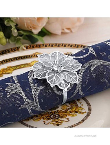Patelai 6 Pieces Alloy Napkin Rings with Hollow Flower Napkin Holder Adornment Exquisite Napkins Rings Set Rhinestone Napkin Rings for Wedding Banquet Dinner Decor Favor Silver