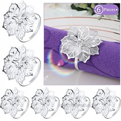 Patelai 6 Pieces Alloy Napkin Rings with Hollow Flower Napkin Holder Adornment Exquisite Napkins Rings Set Rhinestone Napkin Rings for Wedding Banquet Dinner Decor Favor Silver