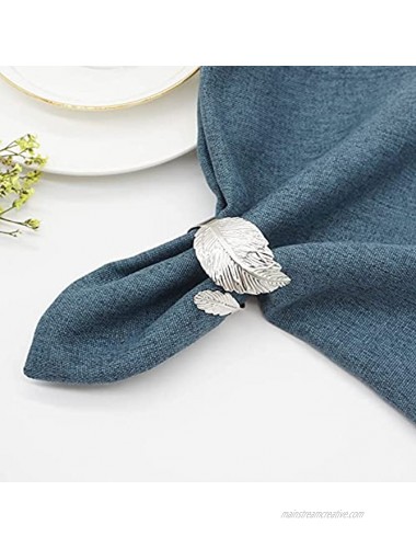 Silver Leaf Napkin Rings Set of 6 Leaves Napkin Rings for Table Setting Metal Leaf Napkin Holder Rings for Holiday Party Wedding Banquet Formal or Casual Dinning Table Decor Silver