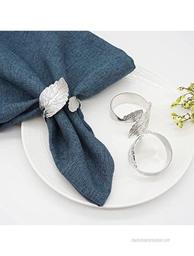 Silver Leaf Napkin Rings Set of 6 Leaves Napkin Rings for Table Setting Metal Leaf Napkin Holder Rings for Holiday Party Wedding Banquet Formal or Casual Dinning Table Decor Silver