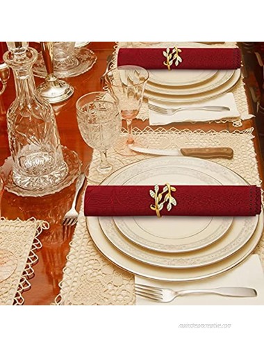 Thanksgiving 12 Pieces Leaf Napkin Ring Holder Leaves Napkin Buckle Fall Napkin Ring Metal Rhinestone Napkin Rings Serviette Buckle for Thanksgiving Christmas Wedding Dinner Holiday Decor Gold