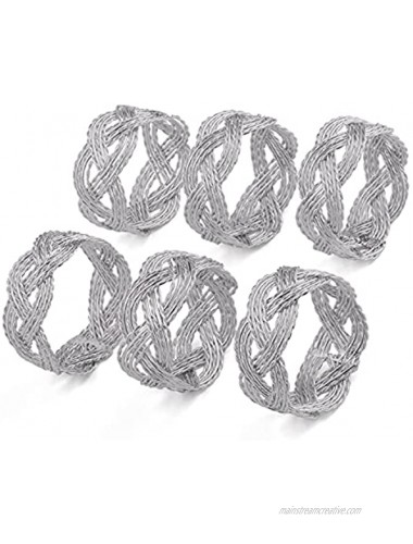 Tkvega·Home Napkins Rings Set of 6 Metal Napkin Ring Holder for Wedding Dining Table Party Everyday Use Christmas and Thanksgiving Day Elegant Table Decor Napkins Rings 1.77inch Silver