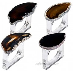 WarmHut Set of 4 Agate Napkin Rings Natural Aagte Slice with Acrylic Square Clear Napkin Holder Rings for Holiday Christmas Thanksgiving Parties Dinner Table Decoration Black