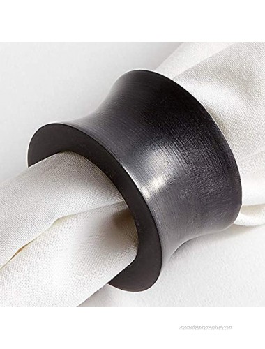 Worldexplorer Handmade Wood Napkin Ring Set with Napkin Rings Artisan Crafted in India Black Concave Pack of 12