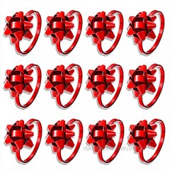 XOCARTIGE 12PCS Christmas Napkin Rings Set for Table Settings Festive Gift Bow Napkin Holder Rings for Christmas Thanksgiving New Year Party Dinner Table Decoration 12PCS Red