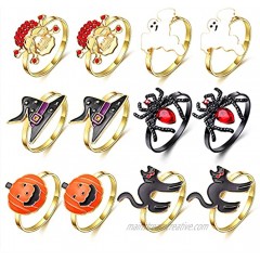XOCARTIGE Halloween Napkin Rings Set of 12 Thanksgiving Fall Pumpkin Spider Ghost Napkin Ring for Table Setting Rhinestone Napkin Holder Buckle Serviette for Holiday Banquet Party Decor