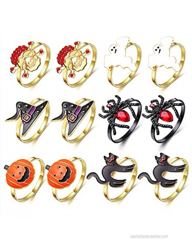 XOCARTIGE Halloween Napkin Rings Set of 12 Thanksgiving Fall Pumpkin Spider Ghost Napkin Ring for Table Setting Rhinestone Napkin Holder Buckle Serviette for Holiday Banquet Party Decor