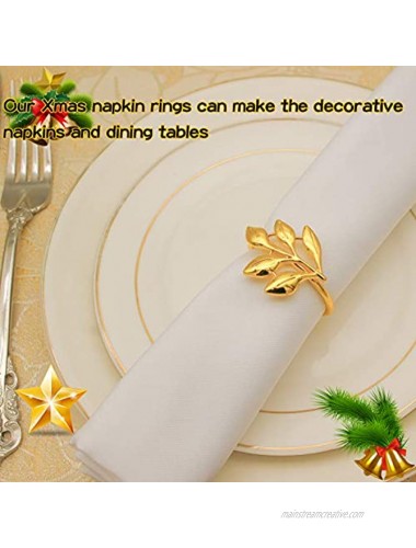 ZeeDix Set of 12 Gold Leaf Napkin Rings for Dinning Table Setting Napkin Holder Rings for Holiday Party,Wedding Receptions and Home Kitchen for Casual or Formal Occasion