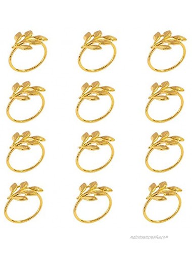 ZeeDix Set of 12 Gold Leaf Napkin Rings for Dinning Table Setting Napkin Holder Rings for Holiday Party,Wedding Receptions and Home Kitchen for Casual or Formal Occasion