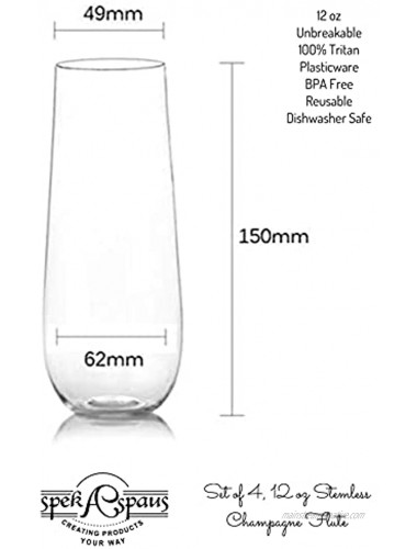 4 Unbreakable Stemless Champagne Flutes -12 oz-100% Tritan Plasticware Shatterproof Reusable Dishwasher Safe BPA-Free