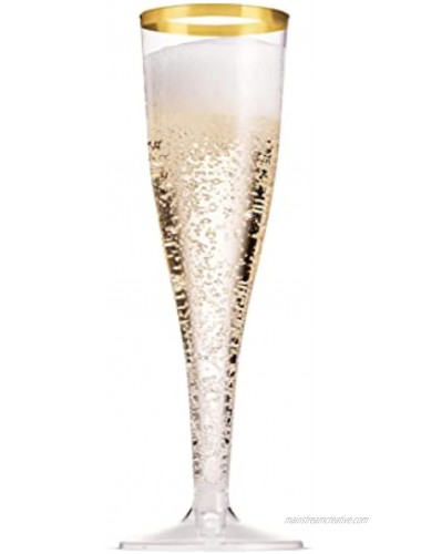 50 Pack Gold Rimmed Plastic Champagne Flutes 5 Oz Clear Plastic Toasting Glasses Fancy Disposable Wedding Party Cocktail Cups with Gold Rim