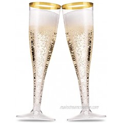 50 Pack Gold Rimmed Plastic Champagne Flutes 5 Oz Clear Plastic Toasting Glasses Fancy Disposable Wedding Party Cocktail Cups with Gold Rim