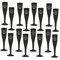 Black First Legal Drink Champagne Plastic Glasses Set 16 Glasses Total | 21st Birthday Shot Glass Party Favors For Celebrating People Turning Twenty First Birthday Party Supplies