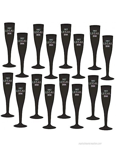Black First Legal Drink Champagne Plastic Glasses Set 16 Glasses Total | 21st Birthday Shot Glass Party Favors For Celebrating People Turning Twenty First Birthday Party Supplies