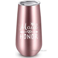 Bride to Be Champagne Flute | 6 oz Bride Tribe Stainless Steel Wine Tumblers | Engagement Wedding Gifts Bridesmaids Mugs Bachelorette Party Supplies & Games | Insulated Skinny Rose Gold Cups