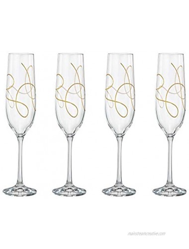 Champagne Flute Crystal Glasses Wedding Toasting Flutes With Gold String Design Set of 4 by Barski Each Glass is 9 oz Gift Boxed Made in Europe