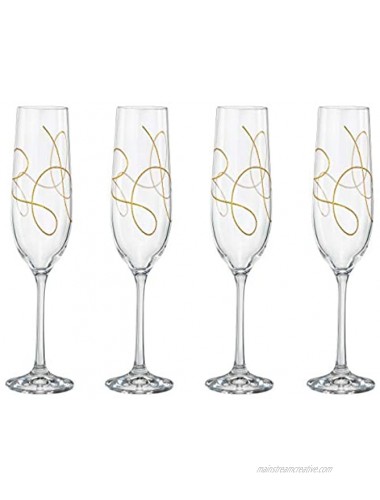 Champagne Flute Crystal Glasses Wedding Toasting Flutes With Gold String Design Set of 4 by Barski Each Glass is 9 oz Gift Boxed Made in Europe