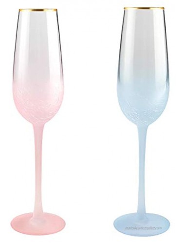 Champagne Flutes Champagne Glasses with Elegant Gift Box 8.8 OZ Set of 2 100% Lead-Free Premium Crystal Clear Glass Great for Wedding Anniversary Blue&Pink