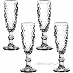 Champagne Flutes Set of 4 Classy Champagne Glass 5oz European Elegant for Women Men Wedding Anniversary Christmas Birthday Party Embossed Juice Cup Clear