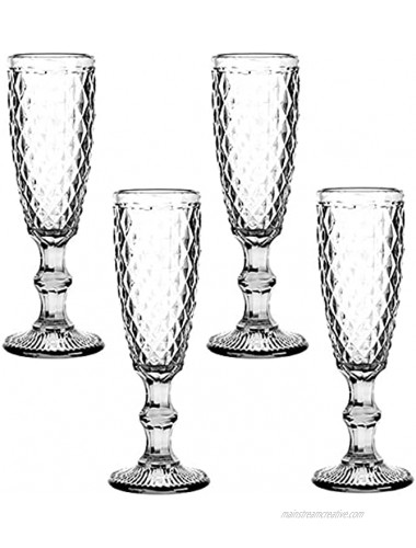 Champagne Flutes Set of 4 Classy Champagne Glass 5oz European Elegant for Women Men Wedding Anniversary Christmas Birthday Party Embossed Juice Cup Clear