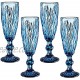 Champagne Flutes Set of 4 for Wedding Party Anniversary Christmas Birthday 5oz Vintage Pattern Embossed Champagne Glass 150ml Premium Glass Blue