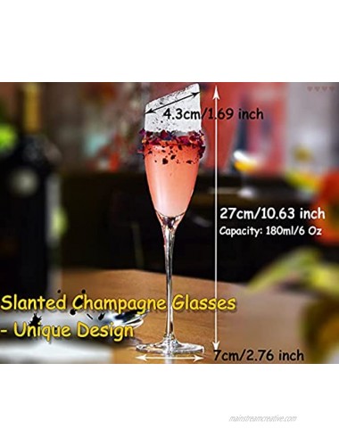 Champagne Glasses Set of 2 180ml 6 Oz Slanted Champagne Glasses Bulk Crystal Champagne Glasses for Women Friends Couple Mr Mrs Champagne Flutes Set with Gift Box for Wedding Anniverary Birthday