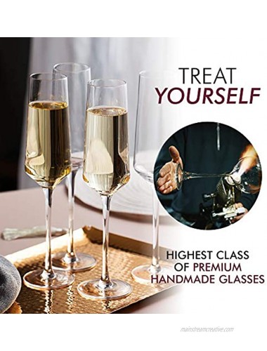 Classy Champagne Flutes Hand Blown Crystal Champagne Glasses Set of 2 Elegant Flutes 100% Lead Free Premium Crystal – Gift for Wedding Anniversary Christmas – 8oz Clear