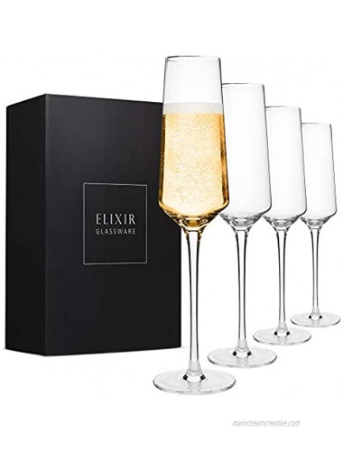 Classy Champagne Flutes Hand Blown Crystal Champagne Glasses Set of 4 Elegant Flutes 100% Lead Free Premium Crystal Gift for Wedding Anniversary Christmas 8oz Clear