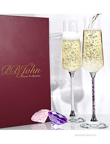 Crystal Champagne Flutes Champagne Glasses Natural Gemstones Rose Quartz And Amethyst Crystal Chips On The Stem. Healing Drinking. Toast For Bride And Groom Weddings Anniversaries. Set of 2