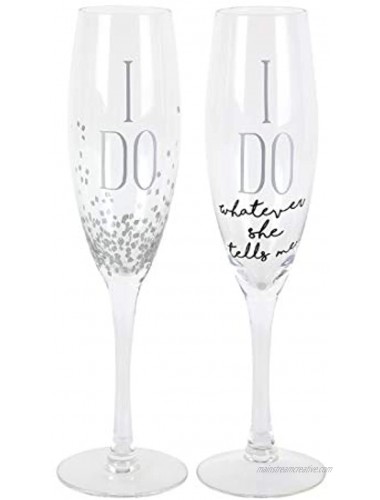 Enesco Our Name is Mud I Do Glittered Wine Glasses Wedding Champagne Flute Set 2 Piece Clear