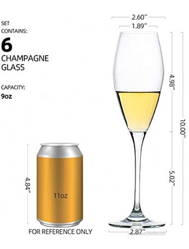 FAWLES Crystal Tulip Champagne Glasses Set of 6 Champagne Flutes 9 Ounce Capacity Suitable for Champagne Prosecco Sparkling Wine