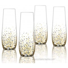 Fitz and Floyd Confetti Drinkw Stemless Flutes Set of 4 – Elegant Lead-Free Matching Drinkware for Everyday & Entertaining –Modern Glasses-an Ideal Gift for Weddings & Holidays Black Gold