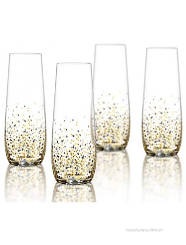 Fitz and Floyd Confetti Drinkw Stemless Flutes Set of 4 – Elegant Lead-Free Matching Drinkware for Everyday & Entertaining –Modern Glasses-an Ideal Gift for Weddings & Holidays Black Gold