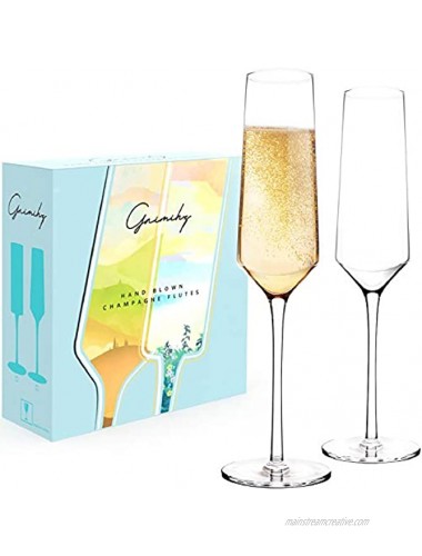 Gnimihz Classy Hand Blown Champagne Flutes Crystal Champagne Glasses Set of 2 with Upscale Angular Design Lead-Free Premium Crystal Gift for Wedding Anniversary Christmas 8oz 10 Tall Clear