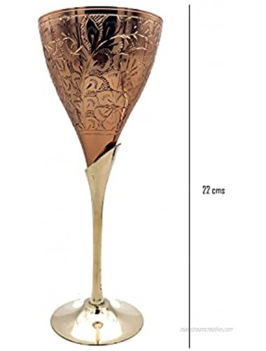 Hand Engraved Brass Champagne Glasses Flutes Coupes Goblets Wine Glass Set of 2 Copper