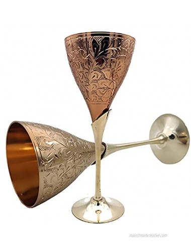 Hand Engraved Brass Champagne Glasses Flutes Coupes Goblets Wine Glass Set of 2 Copper