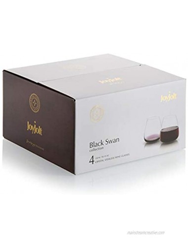 JoyJolt Black Swan Red Stemless Wine Glasses Premium Crystal Glassware 18.2 Oz Capacity Set Of 4