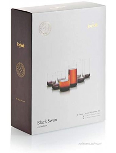 JoyJolt Black Swan Rocks Glass And Highball Glass Collection,Premium Crystal Glassware Set Of 8
