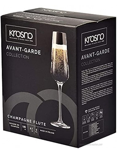 KROSNO Crystal Champagne Flute Glass | Set of 6 | 6.1 oz | Avant-Garde Collection | Perfect for Home Restaurants and Parties | Dishwasher and Microwave Safe