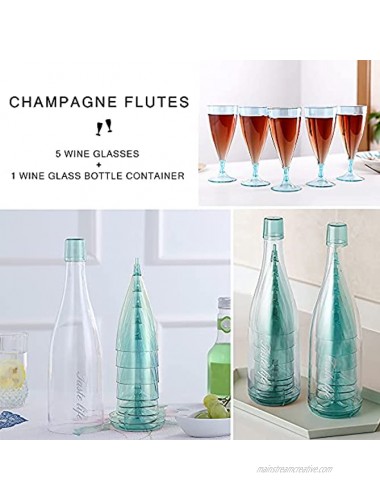 LELE LIFE Elegant Reusable Plastic Champagne Flutes Stored in the Bottle Stylish Plastic Champagne Glasses 5Oz Champagne Toasting Flutes Wine Glasses 5Pcs Transparent Blue