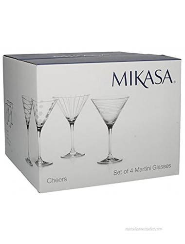Mikasa Silver Set of 4 Cheers Crystal Martini Cocktail Glasses Model:5159319